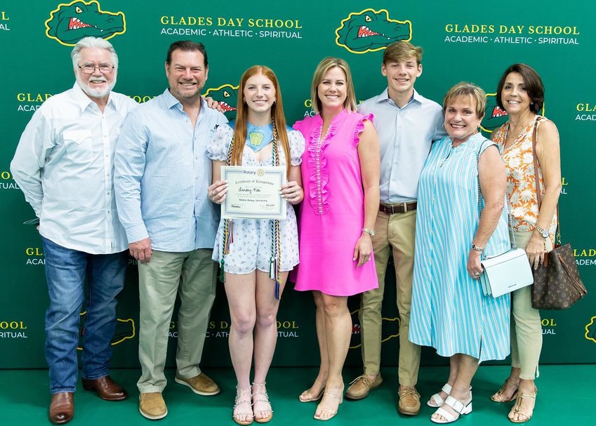 BELLE GLADE — Glades Day School senior Landry Pitts (third from left) received the Pahokee Rotary Scholarship.
